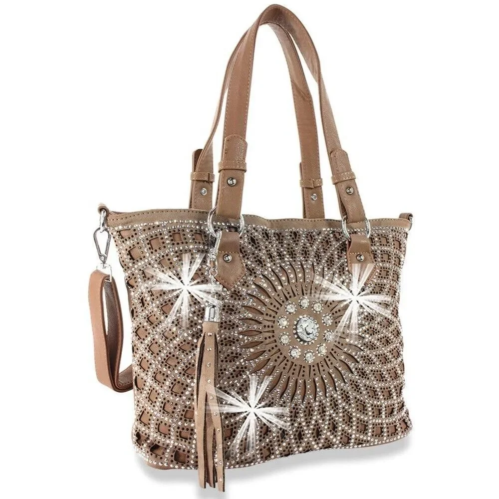 Women Large Tote Top Handle Shoulder Bags Bling Design Layered Shopper Tote